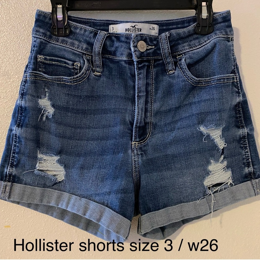 Hollister Blue Jean Shorts Distressed Cuffed Hem